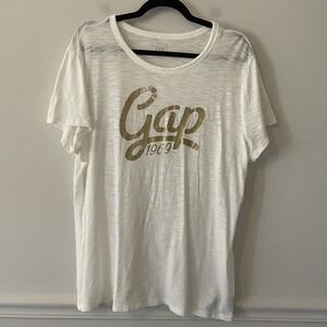 NEW Gap Cursive Tee Organic White Sz XXL Gold Logo Semi Sheer Basic 100% Cotton
